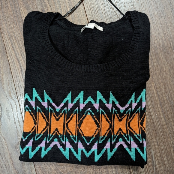 VOLCOM | knit black, orange, teal sweater, crew neck, long sleeve, size small - Picture 3 of 7